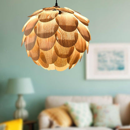 Ash Wood Pinecone Pendant Lamp – Nature-Inspired Ceiling Light