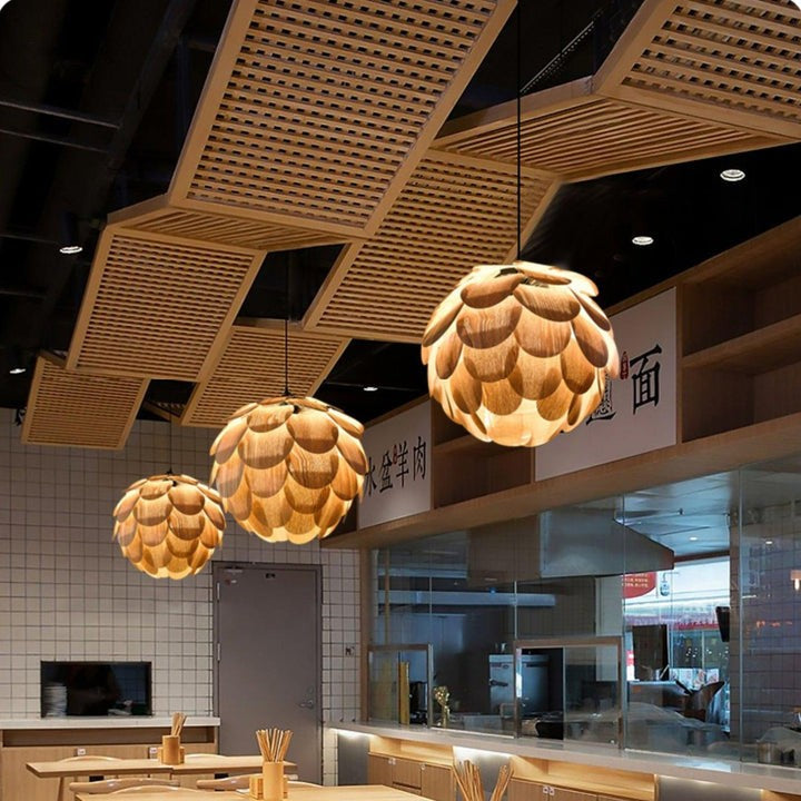Ash Wood Pinecone Pendant Lamp – Nature-Inspired Ceiling Light