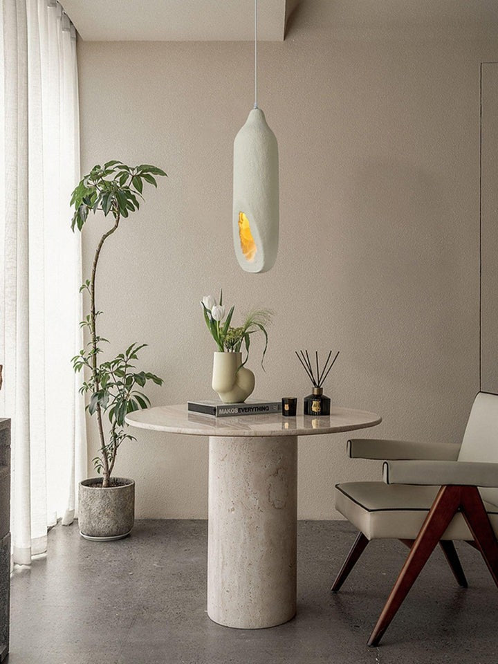 Beige Polystyrene Pendant Light with Ornate Interior