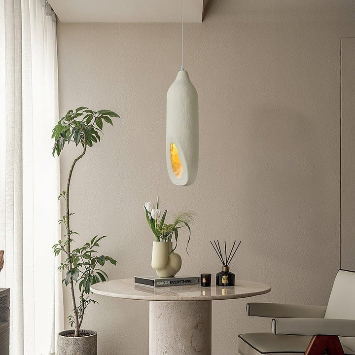 Beige Polystyrene Pendant Light with Ornate Interior