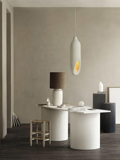 Beige Polystyrene Pendant Light with Ornate Interior