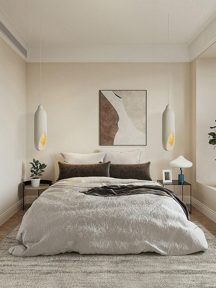 Beige Polystyrene Pendant Light with Ornate Interior