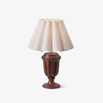 Beige Scalloped Tulip Table Lamp with Wooden Base