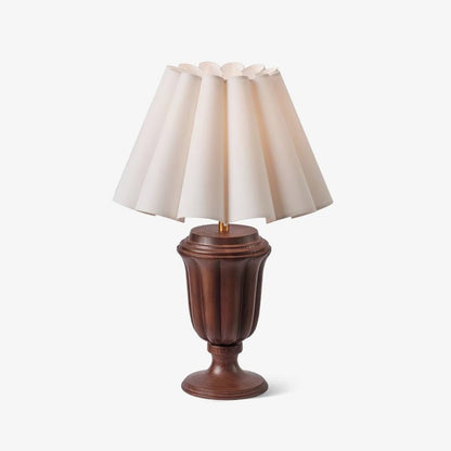 Beige Scalloped Tulip Table Lamp with Wooden Base