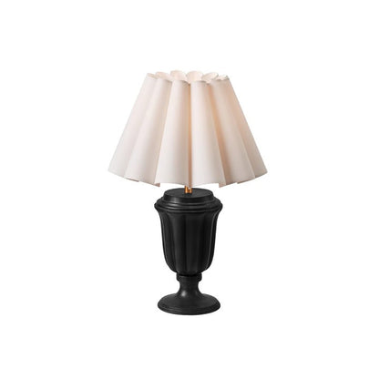 Beige Scalloped Tulip Table Lamp with Wooden Base