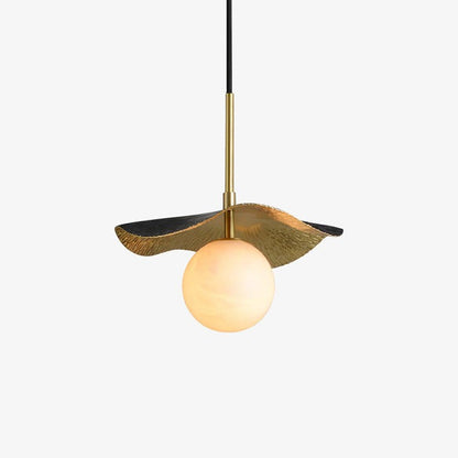 Biomorphic Alabaster & Brass Pendant Light