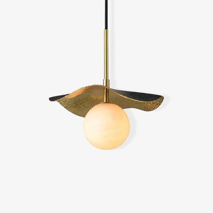 Biomorphic Alabaster & Brass Pendant Light