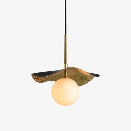 Biomorphic Alabaster & Brass Pendant Light