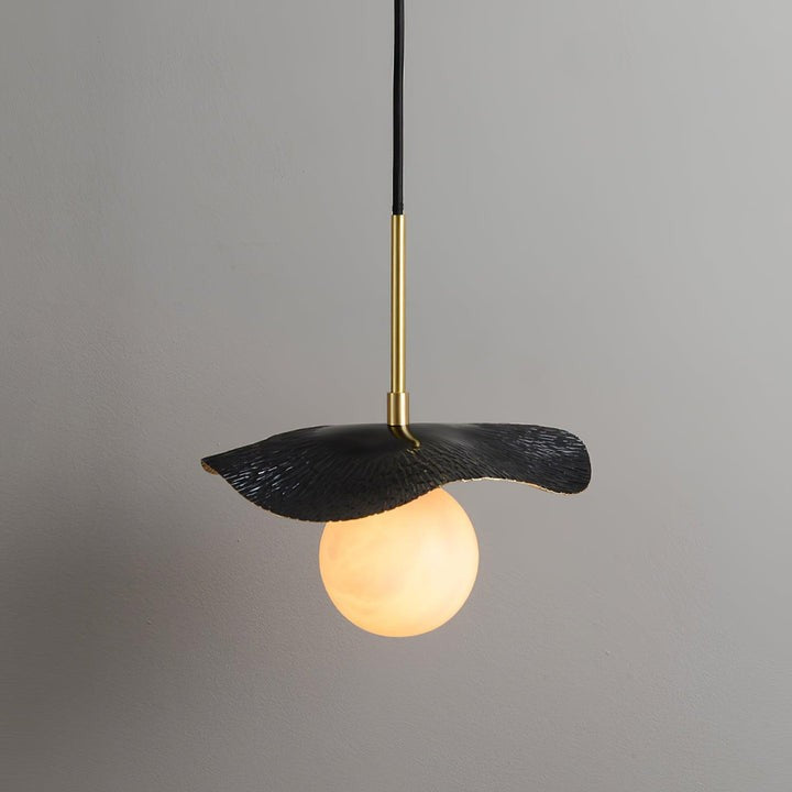 Biomorphic Alabaster & Brass Pendant Light