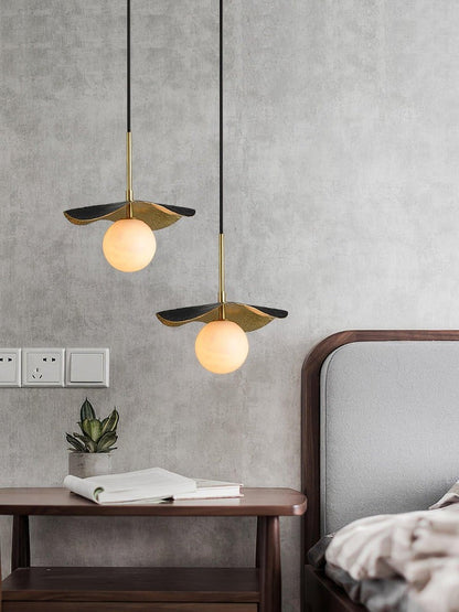 Biomorphic Alabaster & Brass Pendant Light