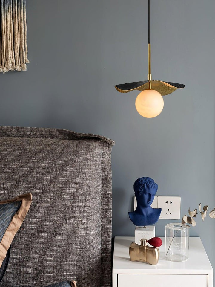 Biomorphic Alabaster & Brass Pendant Light