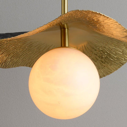 Biomorphic Alabaster & Brass Pendant Light