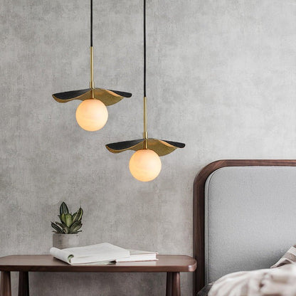 Biomorphic Alabaster & Brass Pendant Light