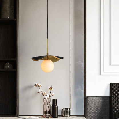 Biomorphic Alabaster & Brass Pendant Light