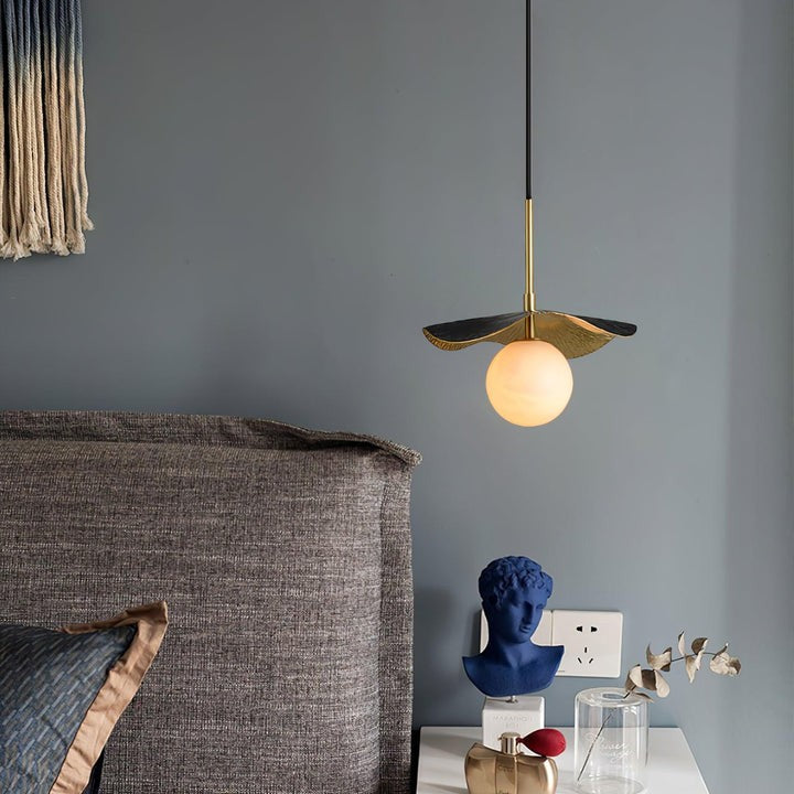 Biomorphic Alabaster & Brass Pendant Light