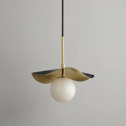 Biomorphic Alabaster & Brass Pendant Light