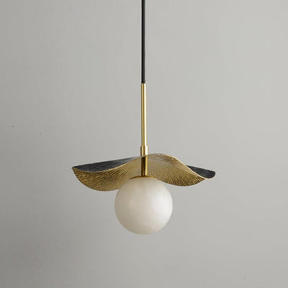 Biomorphic Alabaster & Brass Pendant Light