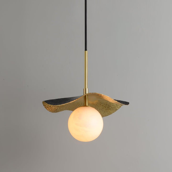 Biomorphic Alabaster & Brass Pendant Light