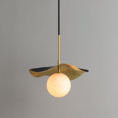 Biomorphic Alabaster & Brass Pendant Light