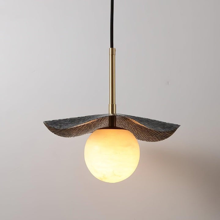 Biomorphic Alabaster & Brass Pendant Light