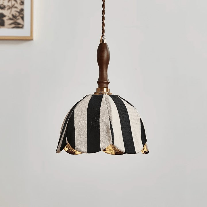 Black and Cream Striped Scalloped Pendant Light
