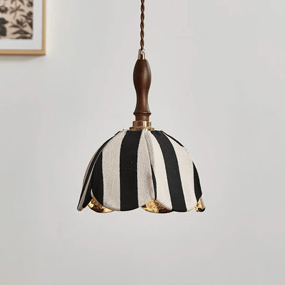 Black and Cream Striped Scalloped Pendant Light