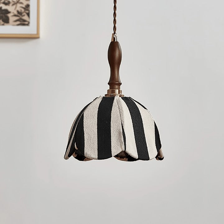 Black and Cream Striped Scalloped Pendant Light