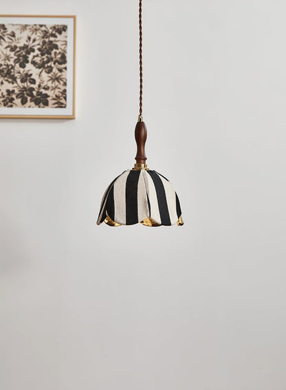 Black and Cream Striped Scalloped Pendant Light