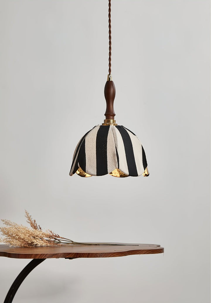 Black and Cream Striped Scalloped Pendant Light