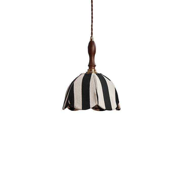 Black and Cream Striped Scalloped Pendant Light