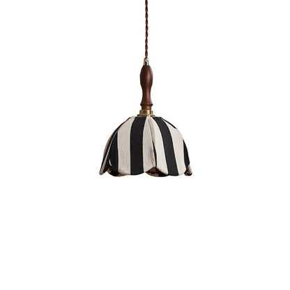 Black and Cream Striped Scalloped Pendant Light