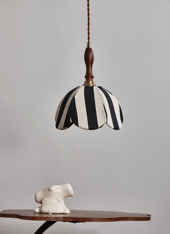 Black and Cream Striped Scalloped Pendant Light