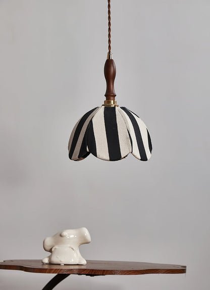 Black and Cream Striped Scalloped Pendant Light