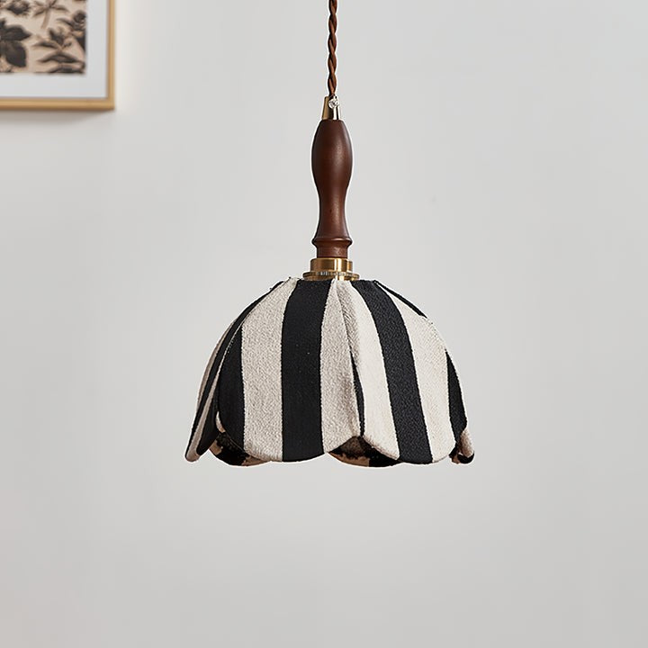 Black and Cream Striped Scalloped Pendant Light