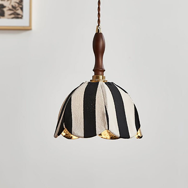 Black and Cream Striped Scalloped Pendant Light