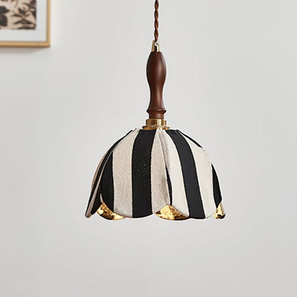 Black and Cream Striped Scalloped Pendant Light