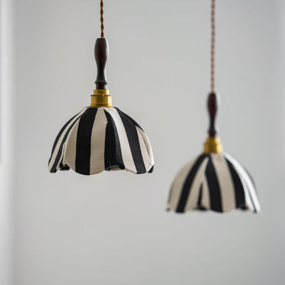 Black and Cream Striped Scalloped Pendant Light