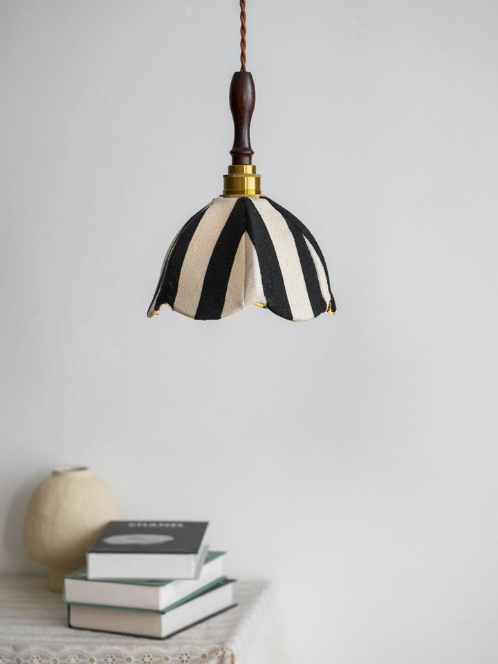 Black and Cream Striped Scalloped Pendant Light