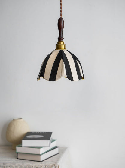 Black and Cream Striped Scalloped Pendant Light