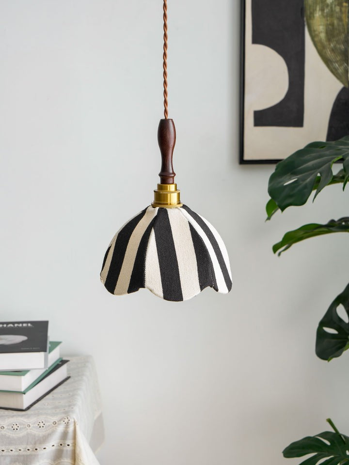 Black and Cream Striped Scalloped Pendant Light