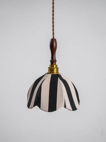 Black and Cream Striped Scalloped Pendant Light