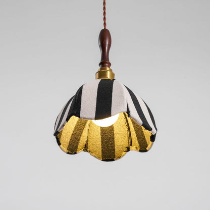 Black and Cream Striped Scalloped Pendant Light