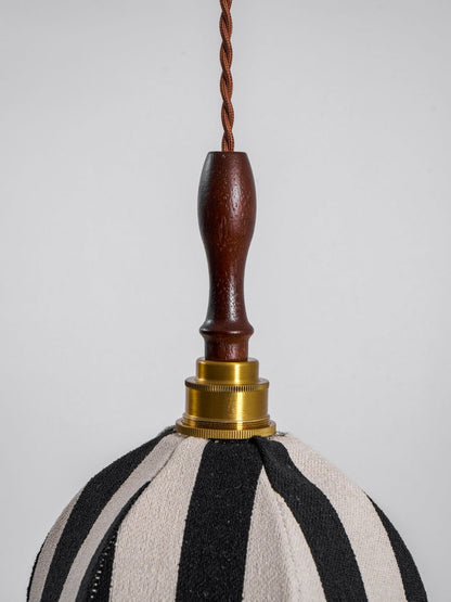 Black and Cream Striped Scalloped Pendant Light