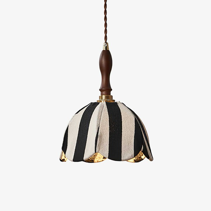 Black and Cream Striped Scalloped Pendant Light