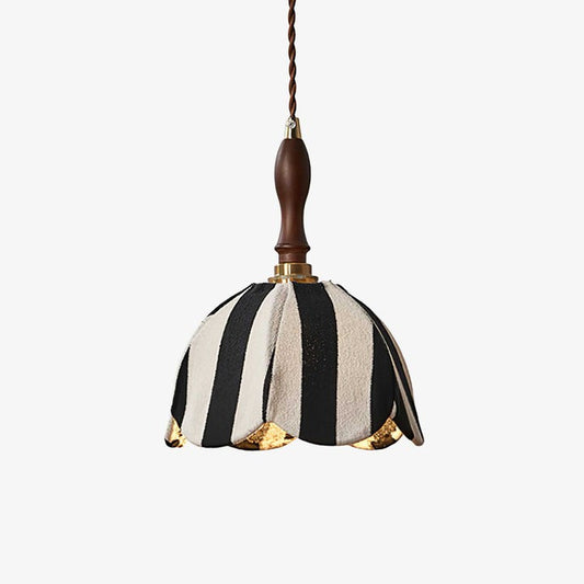 Black and Cream Striped Scalloped Pendant Light