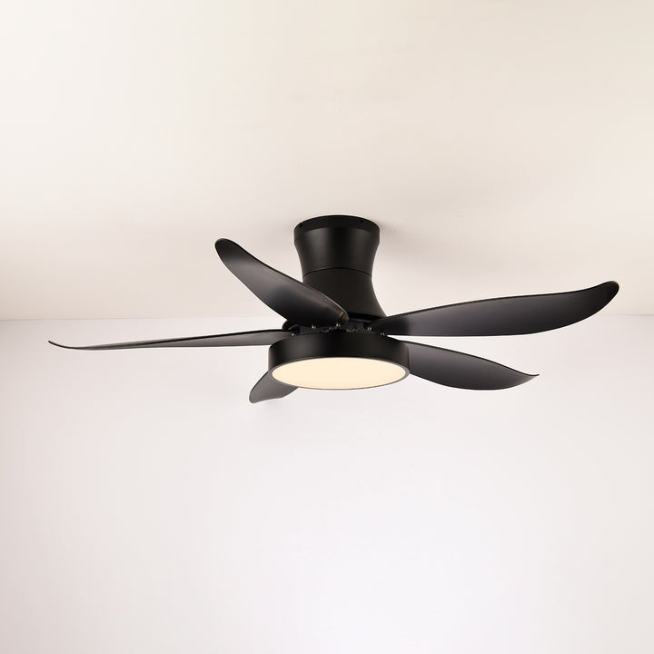 Black Wave-Blade LED Ceiling Fan Light with Remote Control