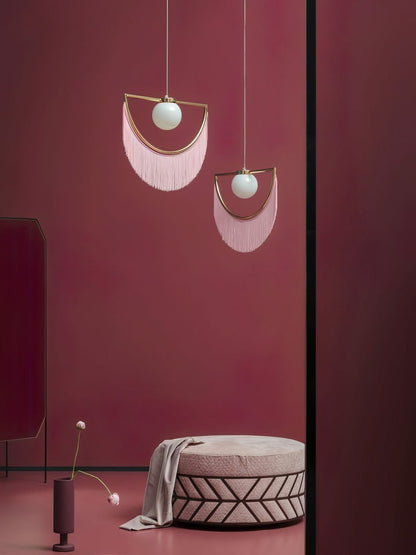 Bohemian Fringe Tassel Pendant Light with Geometric Frame