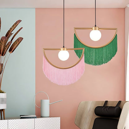 Bohemian Fringe Tassel Pendant Light with Geometric Frame