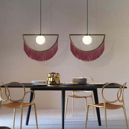 Bohemian Fringe Tassel Pendant Light with Geometric Frame