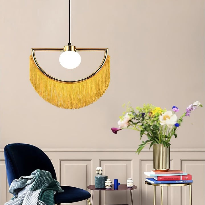 Bohemian Fringe Tassel Pendant Light with Geometric Frame